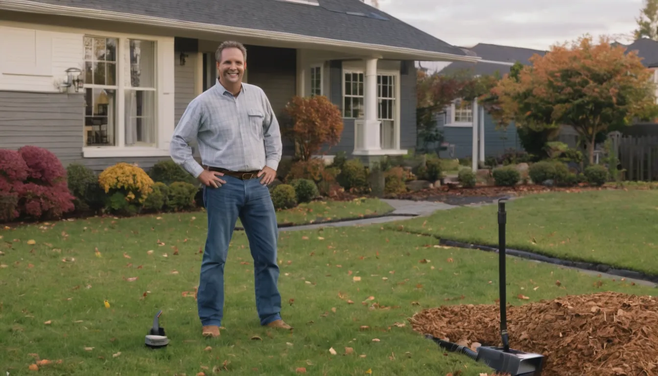 Provider and homeowner reviewing a sewer line repair site in a yard in the Hampstead area